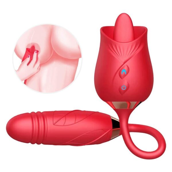 Vibrador Duplo Flexível Com Língua Lambendo e Movimento de Vai e Vem