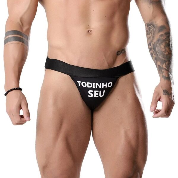 Cueca Jockstrap Frases Fetiche Preta Tallyta