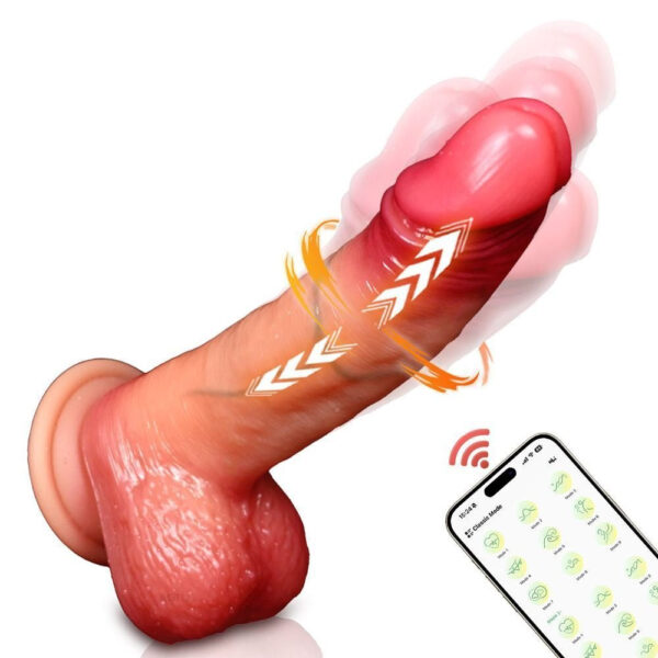 Pênis Realístico Vibrador Telescópio APP Com Aquecimento 9 Modos