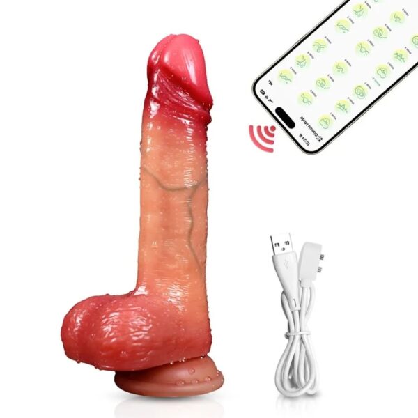 Pênis Realístico Vibrador Telescópio APP Com Aquecimento 9 Modos