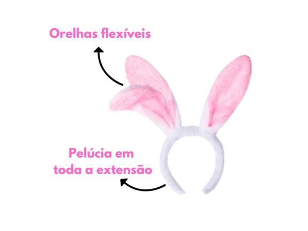 Kit Coelhinha Branca em Pelúcia Com Tiara de Orelha Pompom e Gravata) - Imagem 4