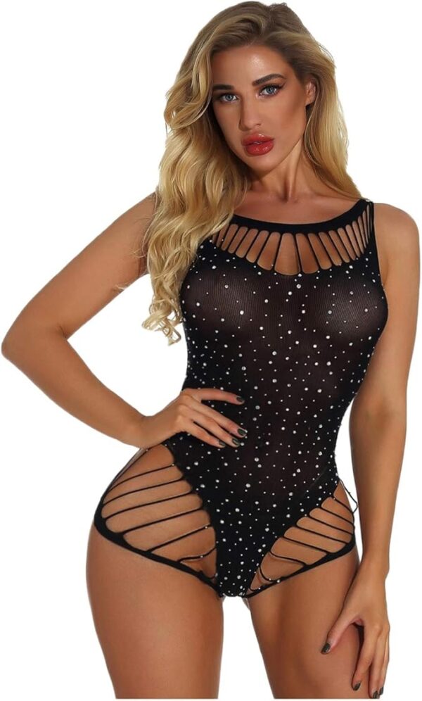 Body Arrastão Sexy Scarlet Com Strass Liang  L-2279 - Imagem 11