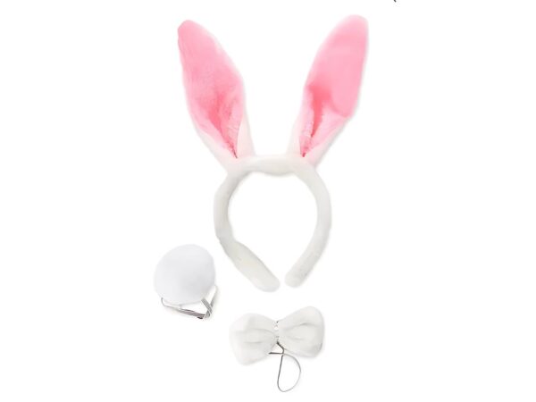 Kit Coelhinha Branca em Pelúcia Com Tiara de Orelha Pompom e Gravata) - Imagem 7