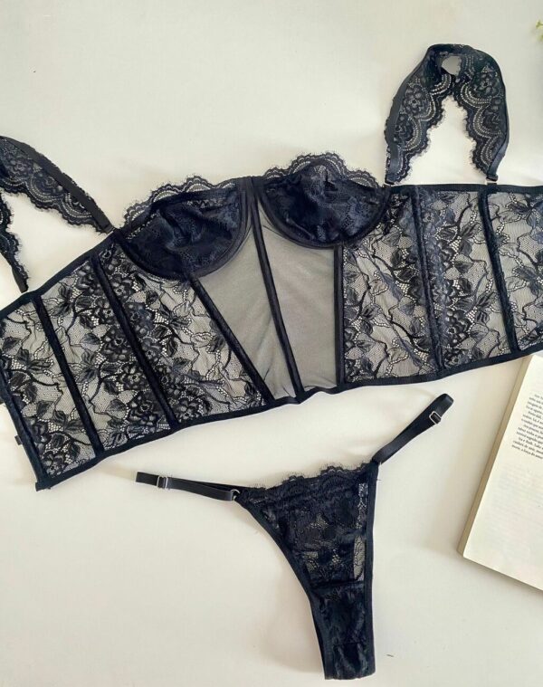 Conjunto Corset Flora Em Renda - Imagem 17